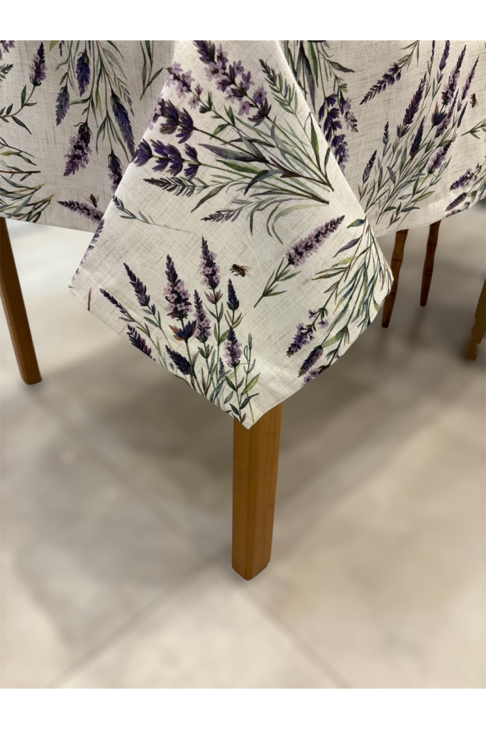 obrus beżowy, obrus ozdobny, obrus kwadratowy, obrus wiosenny, obrus na stół, obrus lawenda